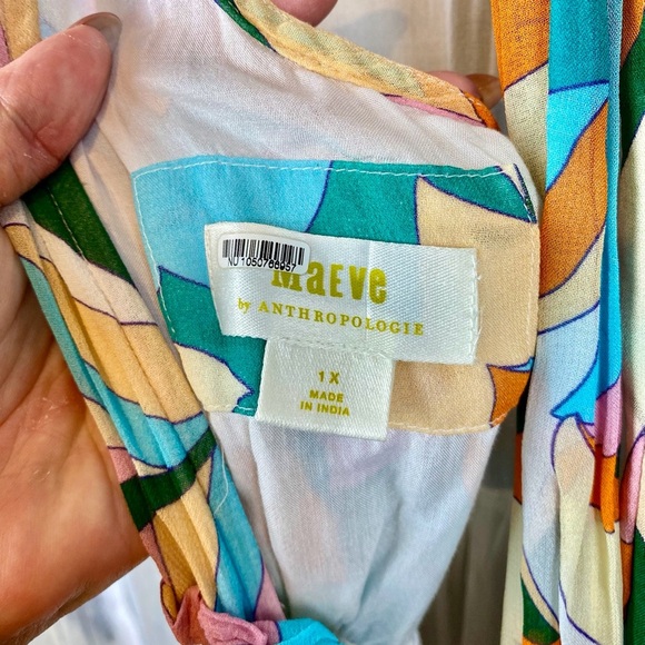 Anthropologie Maeve Keyhole Halter Maxi Dress in Blue Multi Size 1X Plus. - Picture 12 of 15